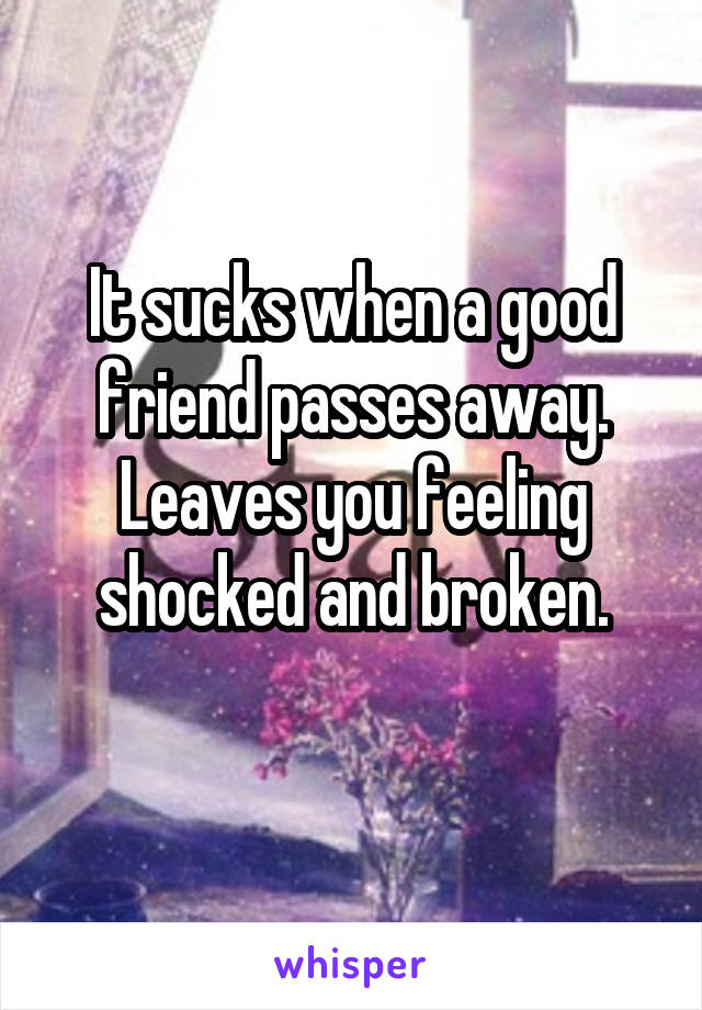 It sucks when a good friend passes away. Leaves you feeling shocked and broken.
