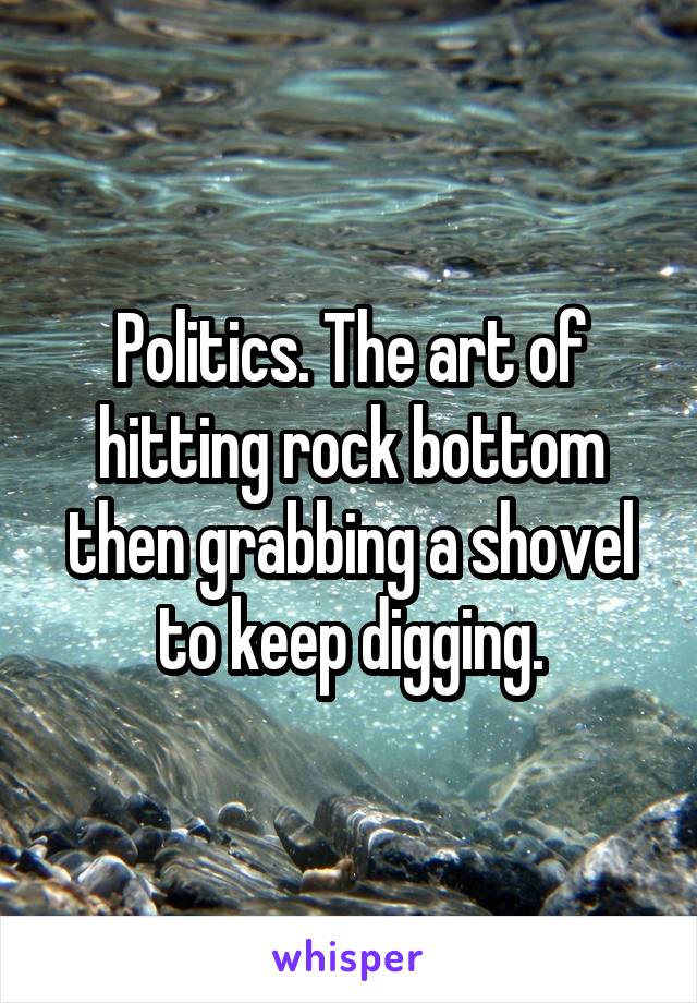 Politics. The art of hitting rock bottom then grabbing a shovel to keep digging.