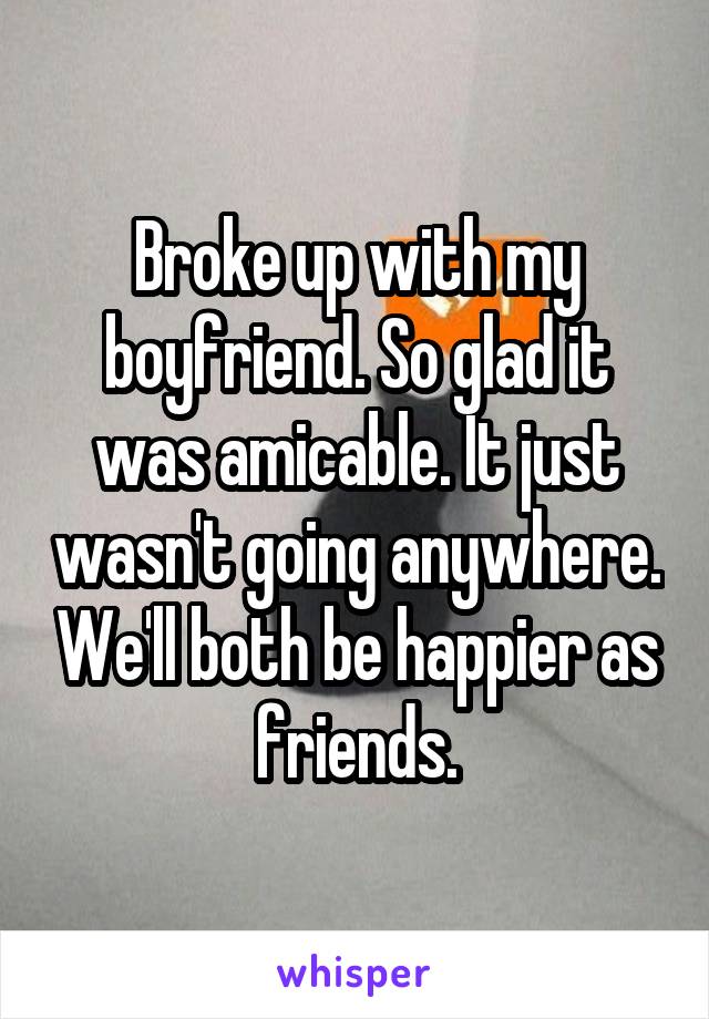 Broke up with my boyfriend. So glad it was amicable. It just wasn't going anywhere. We'll both be happier as friends.