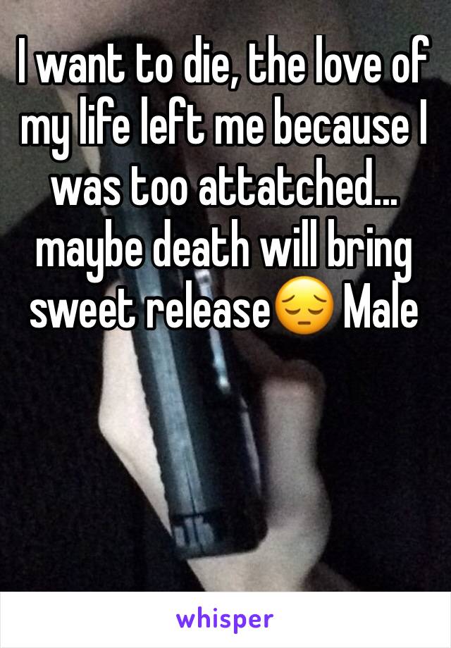 I want to die, the love of my life left me because I was too attatched... maybe death will bring sweet release😔 Male