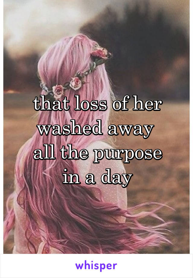 that loss of her washed away 
all the purpose
in a day