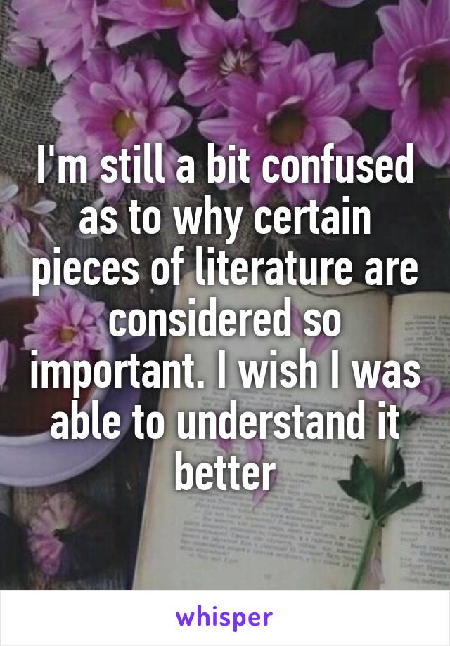 I'm still a bit confused as to why certain pieces of literature are considered so important. I wish I was able to understand it better