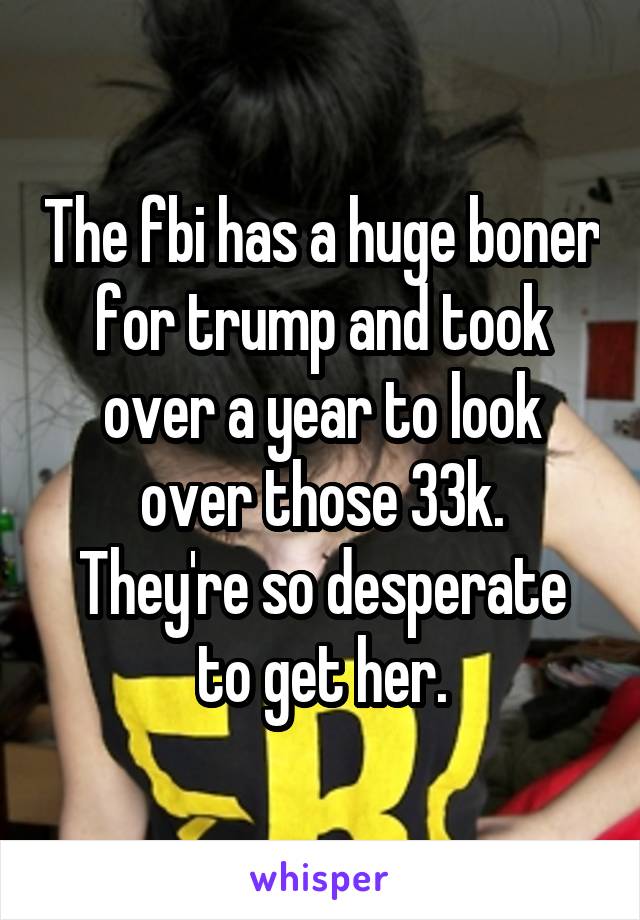 The fbi has a huge boner for trump and took over a year to look over those 33k.
They're so desperate to get her.