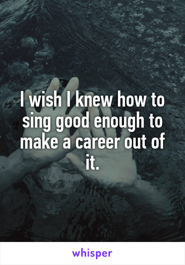 I wish I knew how to sing good enough to make a career out of it.