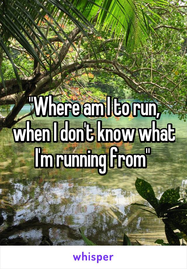 "Where am I to run, when I don't know what I'm running from" 