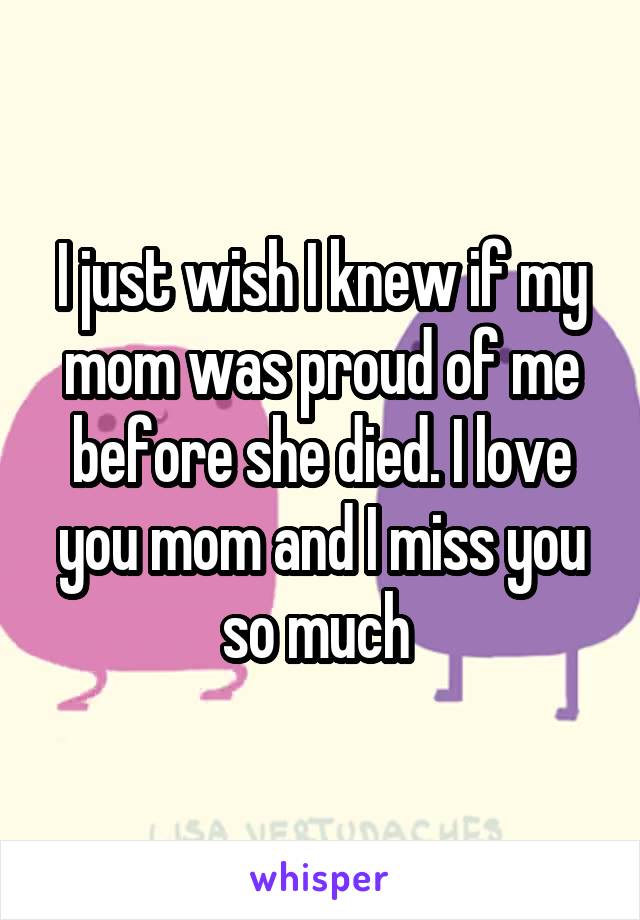 I just wish I knew if my mom was proud of me before she died. I love you mom and I miss you so much 