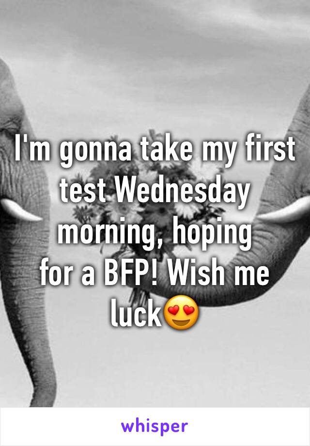 I'm gonna take my first test Wednesday morning, hoping
for a BFP! Wish me luck😍