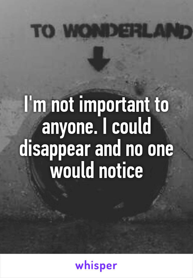 I'm not important to anyone. I could disappear and no one would notice