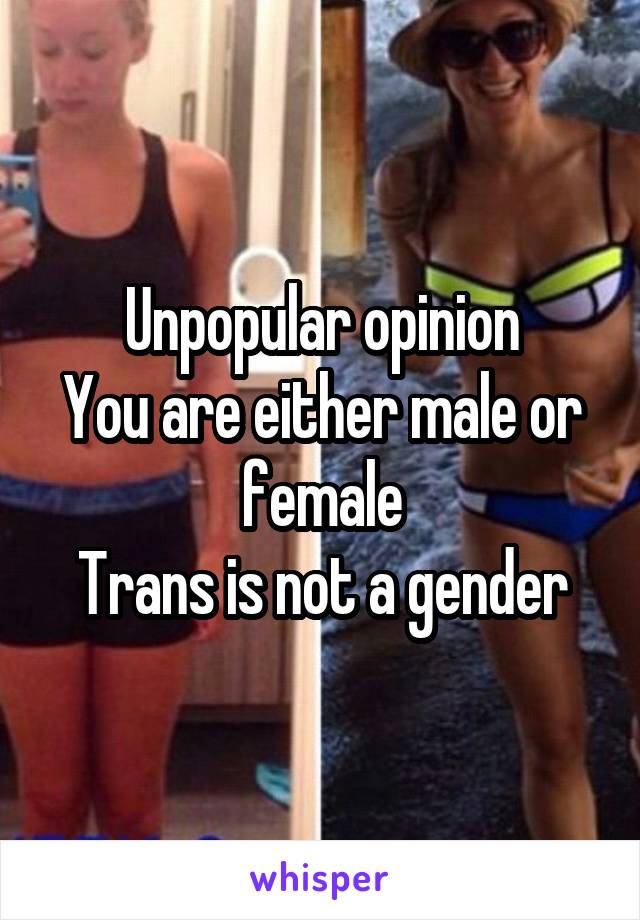 Unpopular opinion
You are either male or female
Trans is not a gender