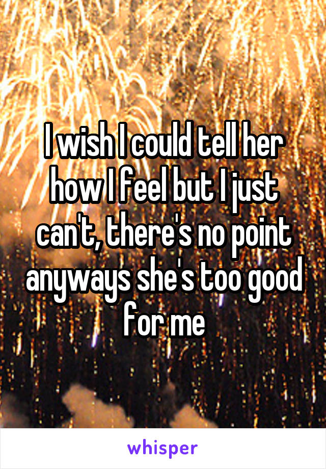 I wish I could tell her how I feel but I just can't, there's no point anyways she's too good for me