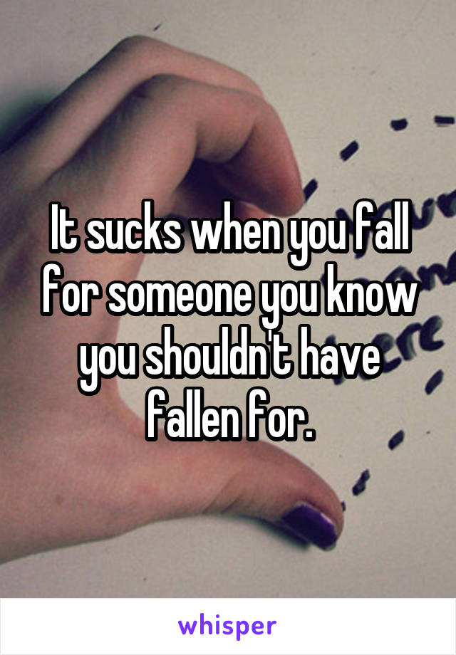 It sucks when you fall for someone you know you shouldn't have fallen for.