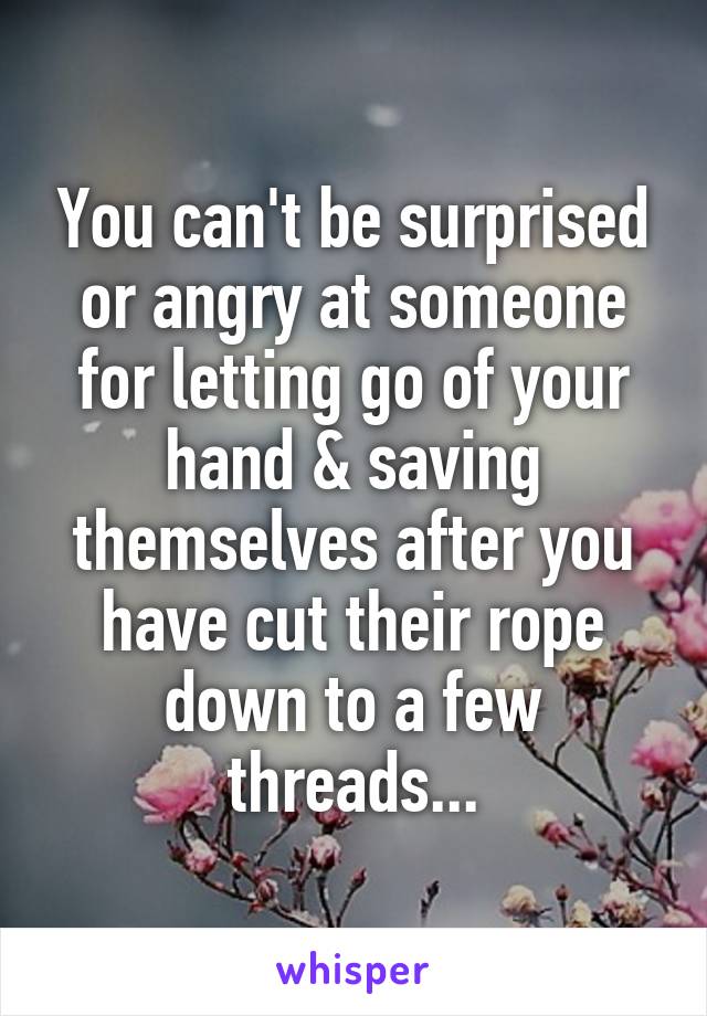 You can't be surprised or angry at someone for letting go of your hand & saving themselves after you have cut their rope down to a few threads...