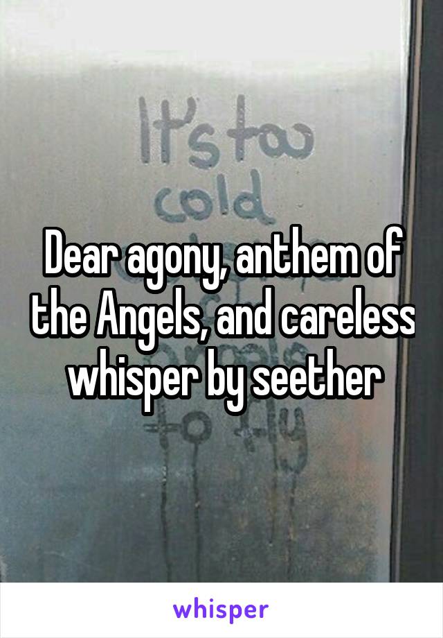 Dear agony, anthem of the Angels, and careless whisper by seether