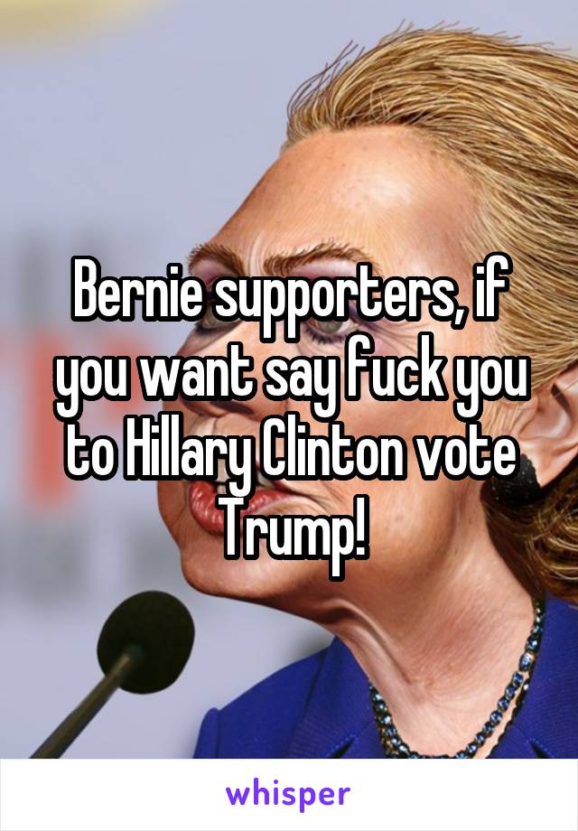 Bernie supporters, if you want say fuck you to Hillary Clinton vote Trump!