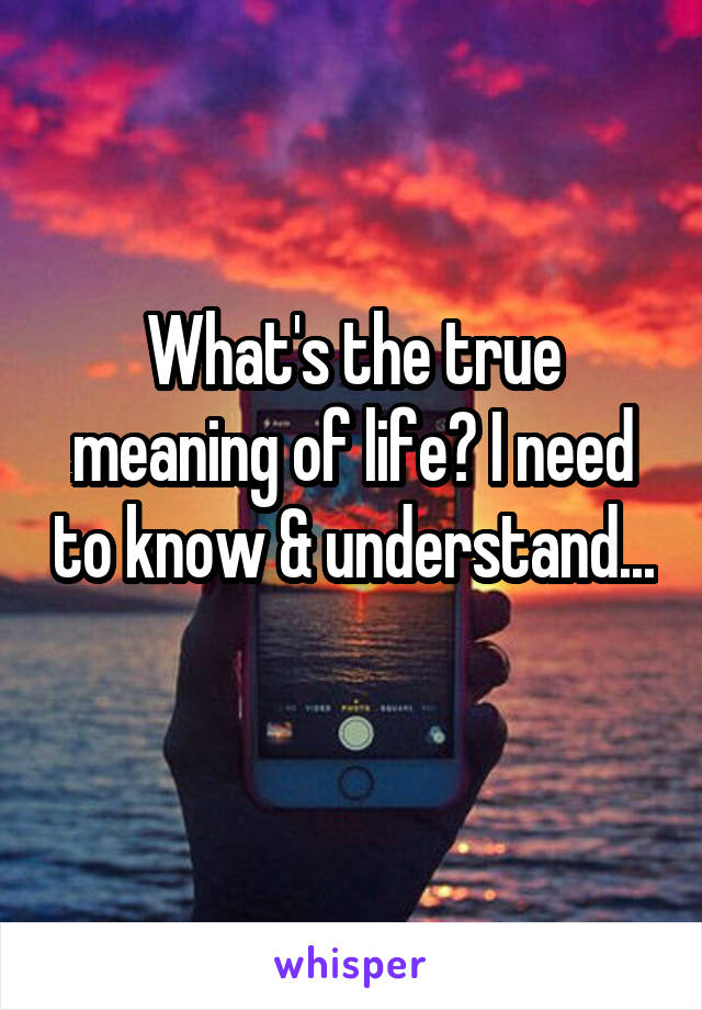 What's the true meaning of life? I need to know & understand... 