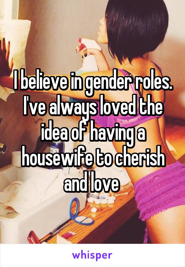 I believe in gender roles. I've always loved the idea of having a housewife to cherish and love 