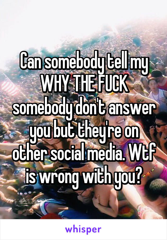 Can somebody tell my WHY THE FUCK somebody don't answer you but they're on other social media. Wtf is wrong with you?