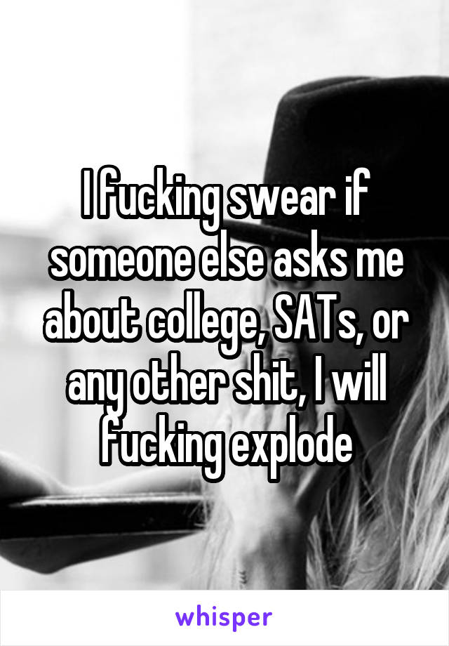 I fucking swear if someone else asks me about college, SATs, or any other shit, I will fucking explode