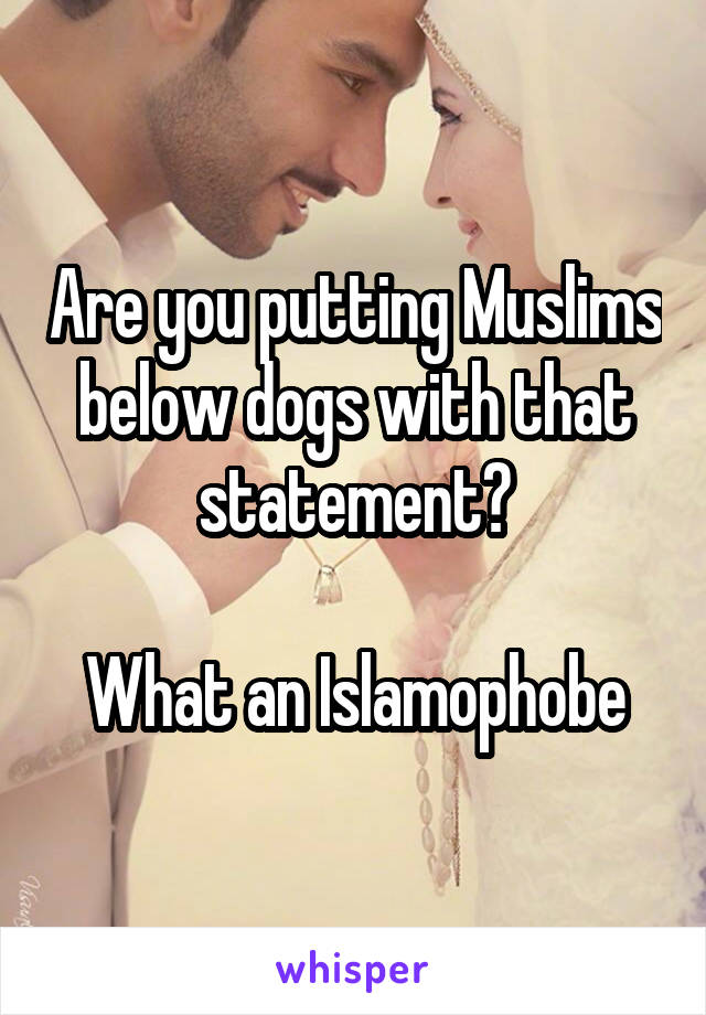 Are you putting Muslims below dogs with that statement?

What an Islamophobe