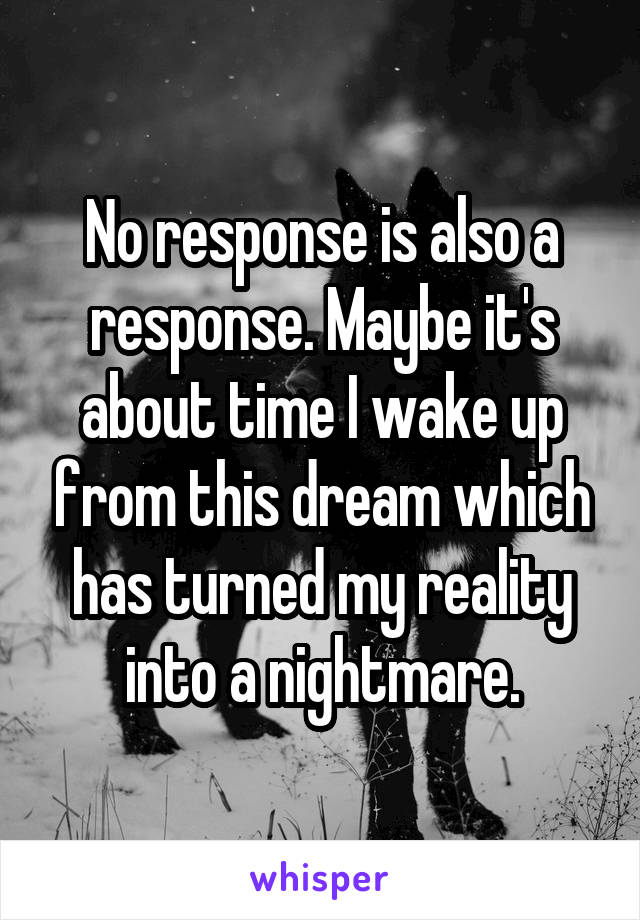 No response is also a response. Maybe it's about time I wake up from this dream which has turned my reality into a nightmare.