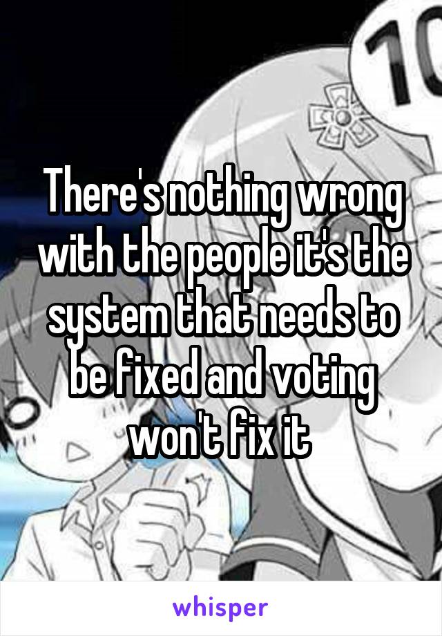 There's nothing wrong with the people it's the system that needs to be fixed and voting won't fix it 