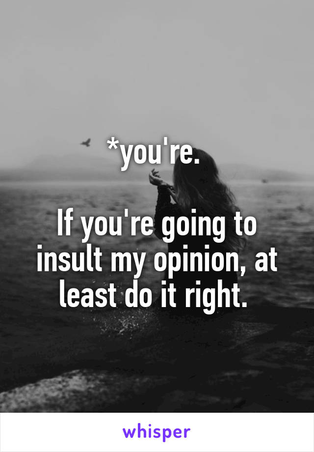 *you're. 

If you're going to insult my opinion, at least do it right. 