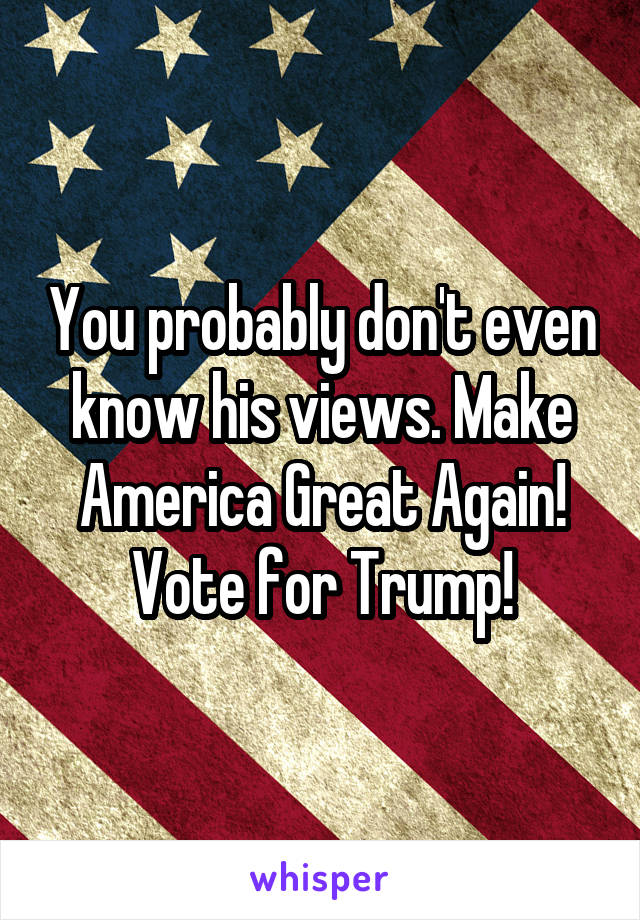 You probably don't even know his views. Make America Great Again! Vote for Trump!