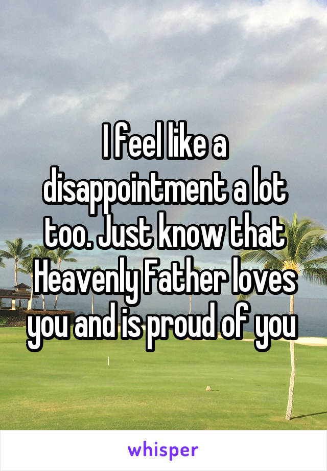 I feel like a disappointment a lot too. Just know that Heavenly Father loves you and is proud of you 