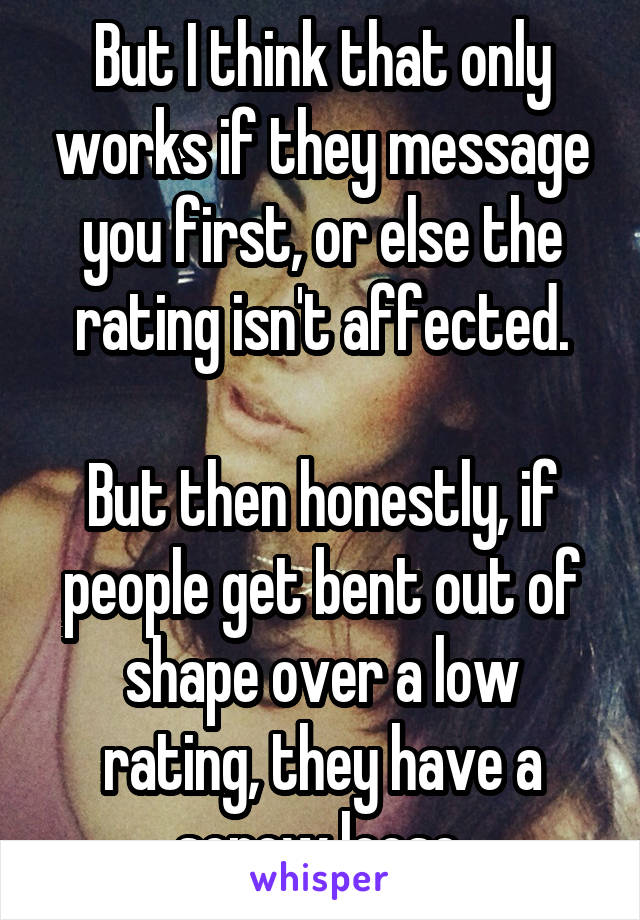 But I think that only works if they message you first, or else the rating isn't affected.

But then honestly, if people get bent out of shape over a low rating, they have a screw loose.