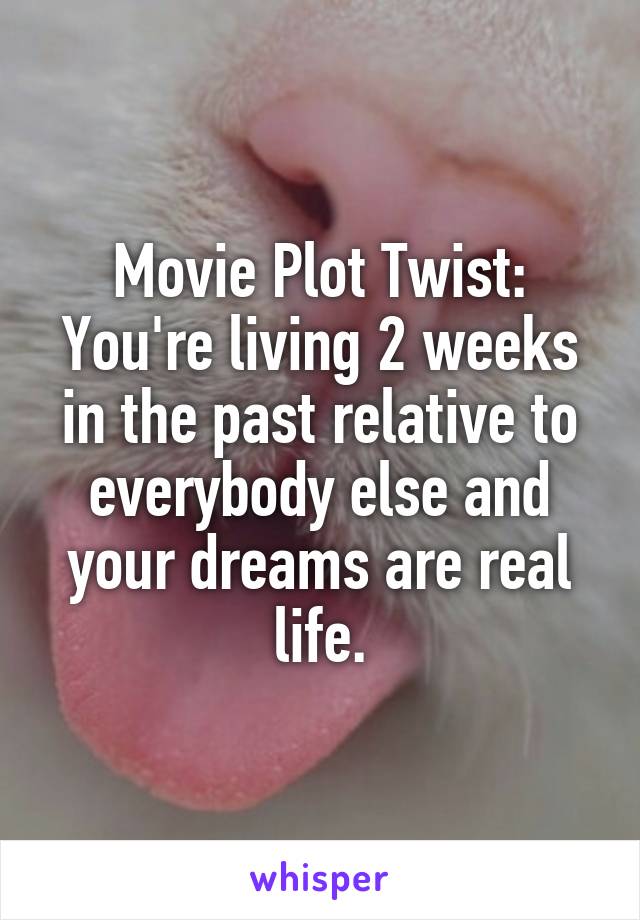 Movie Plot Twist: You're living 2 weeks in the past relative to everybody else and your dreams are real life.