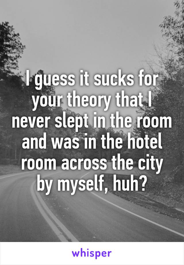 I guess it sucks for your theory that I never slept in the room and was in the hotel room across the city by myself, huh?