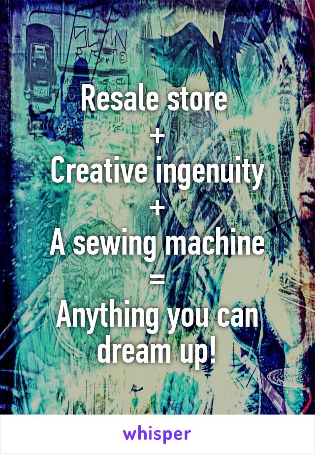 Resale store 
+
Creative ingenuity
+
A sewing machine
=
Anything you can dream up!