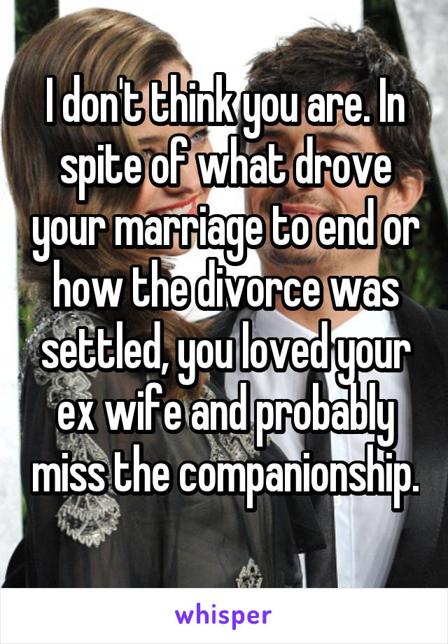 I don't think you are. In spite of what drove your marriage to end or how the divorce was settled, you loved your ex wife and probably miss the companionship. 