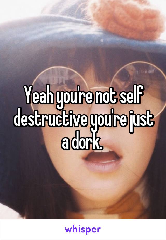 Yeah you're not self destructive you're just a dork. 