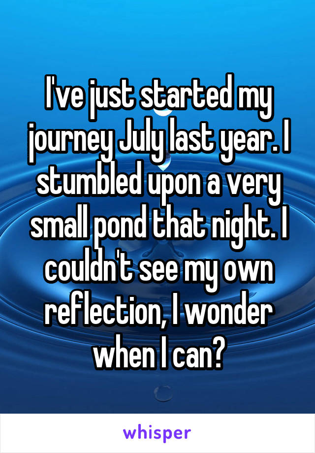 I've just started my journey July last year. I stumbled upon a very small pond that night. I couldn't see my own reflection, I wonder when I can?