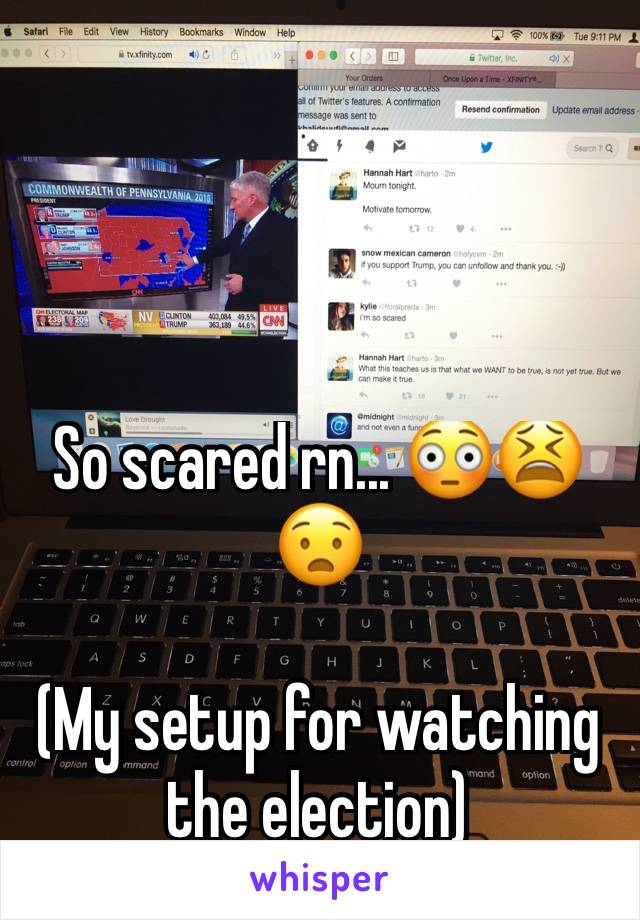 So scared rn... ðŸ˜³ðŸ˜«ðŸ˜§

(My setup for watching the election)