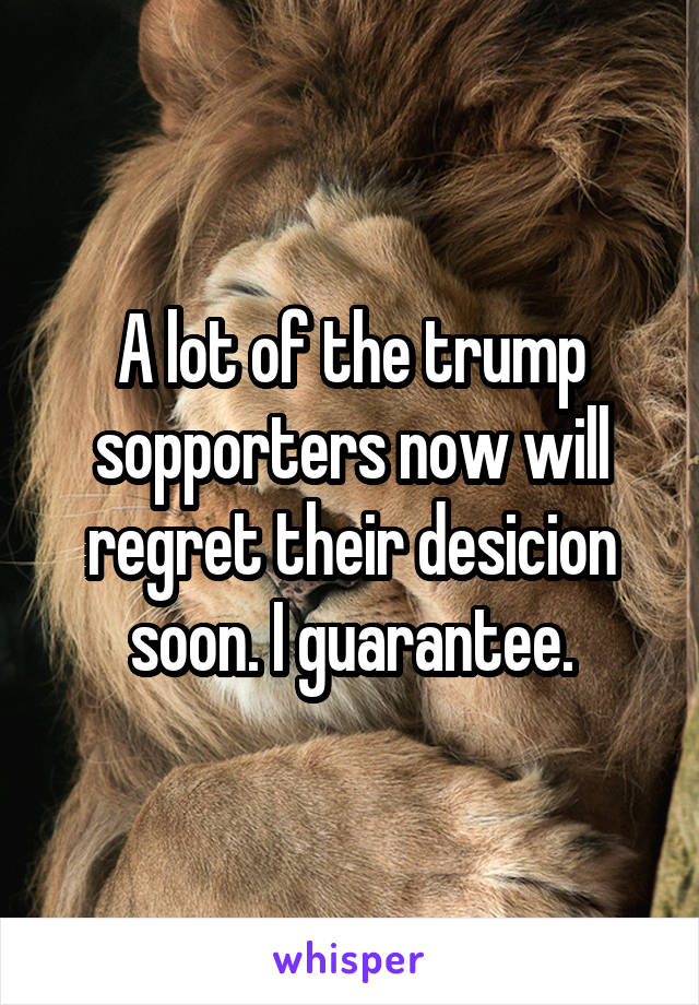 A lot of the trump sopporters now will regret their desicion soon. I guarantee.