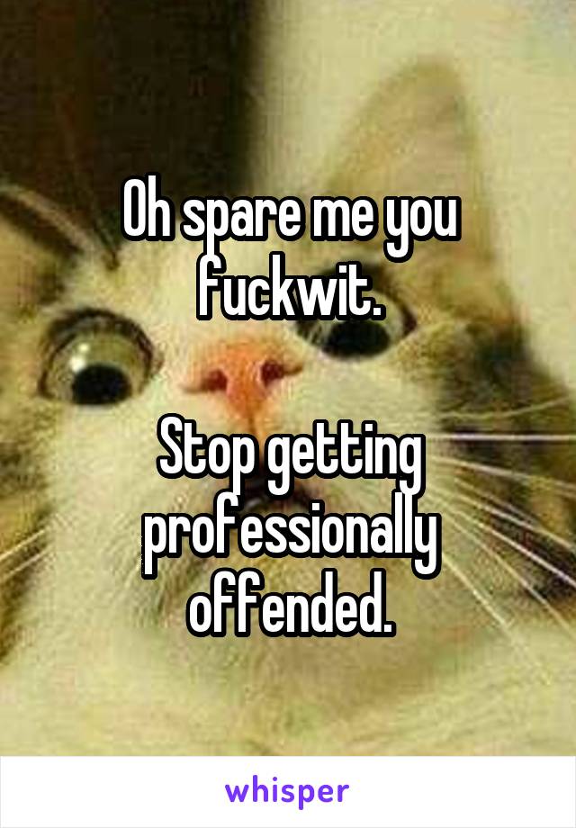 Oh spare me you fuckwit.

Stop getting professionally offended.