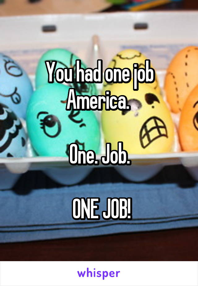 You had one job America. 

One. Job.

 ONE JOB!