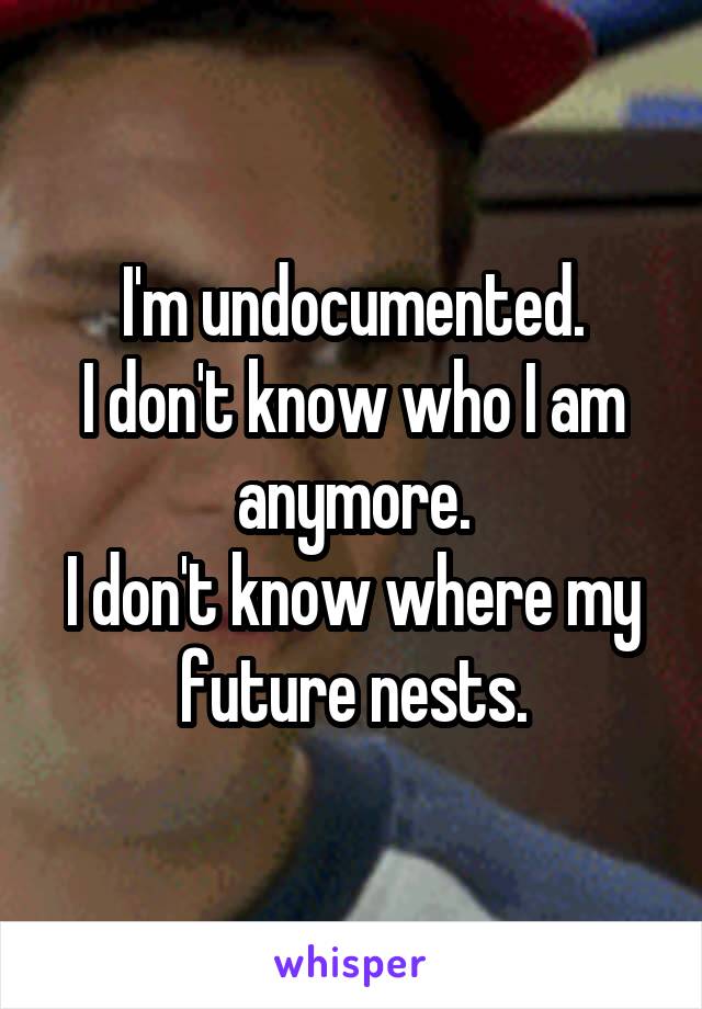 I'm undocumented.
I don't know who I am anymore.
I don't know where my future nests.