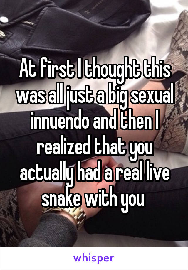 At first I thought this was all just a big sexual innuendo and then I realized that you actually had a real live snake with you 