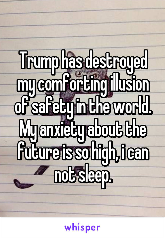 Trump has destroyed my comforting illusion of safety in the world. My anxiety about the future is so high, i can not sleep.