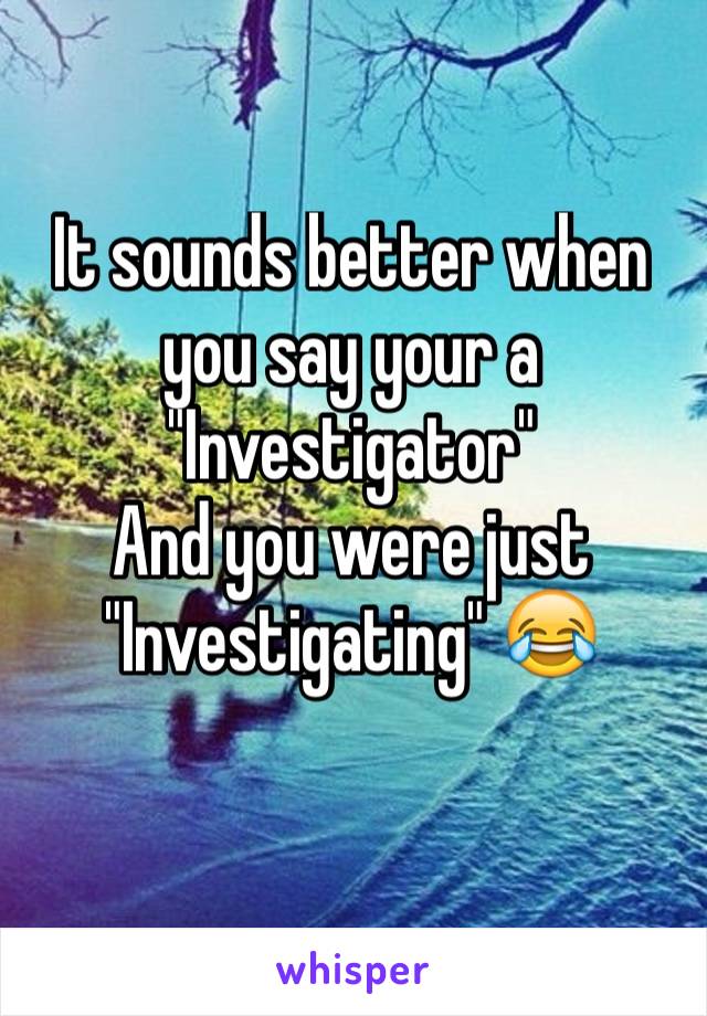 It sounds better when you say your a  "Investigator" 
And you were just "Investigating" 😂
