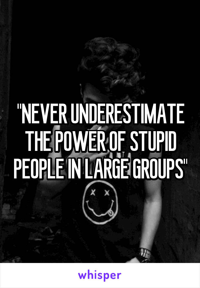 "NEVER UNDERESTIMATE THE POWER OF STUPID PEOPLE IN LARGE GROUPS"