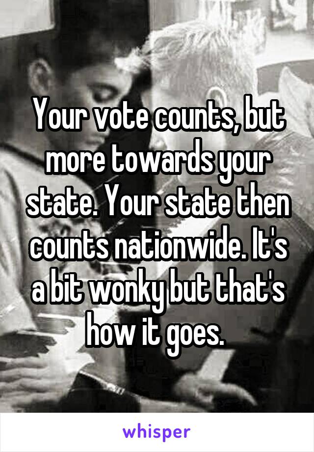 Your vote counts, but more towards your state. Your state then counts nationwide. It's a bit wonky but that's how it goes. 