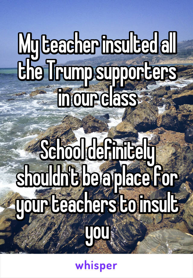 My teacher insulted all the Trump supporters in our class

School definitely shouldn't be a place for your teachers to insult you