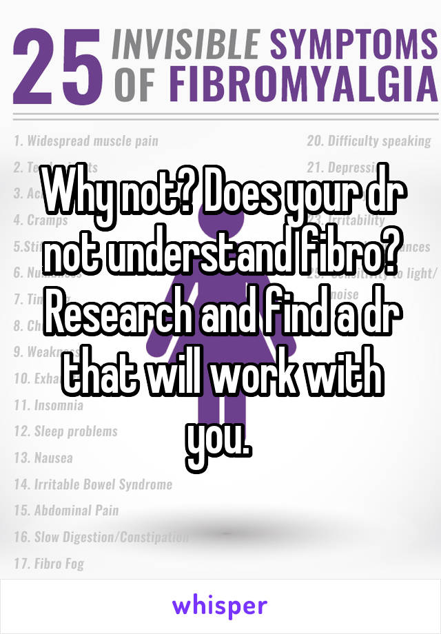 Why not? Does your dr not understand fibro? Research and find a dr that will work with you. 