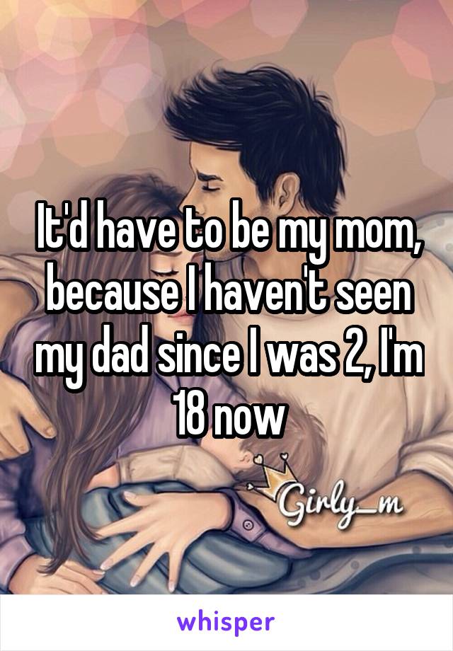 It'd have to be my mom, because I haven't seen my dad since I was 2, I'm 18 now