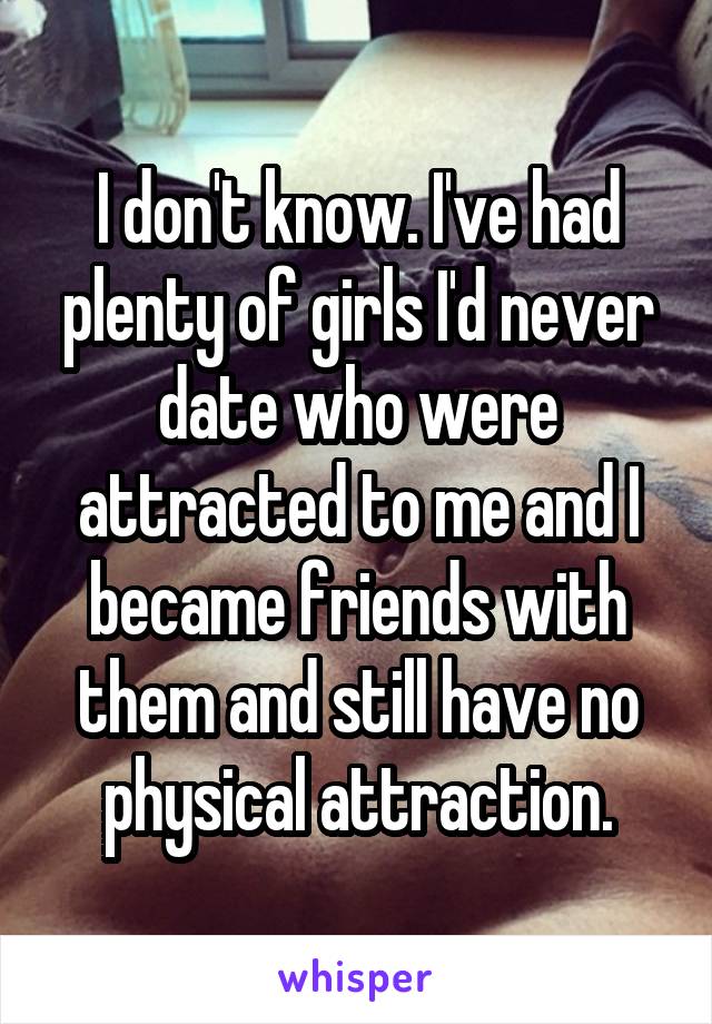 I don't know. I've had plenty of girls I'd never date who were attracted to me and I became friends with them and still have no physical attraction.