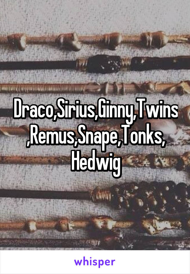 Draco,Sirius,Ginny,Twins,Remus,Snape,Tonks,
Hedwig
